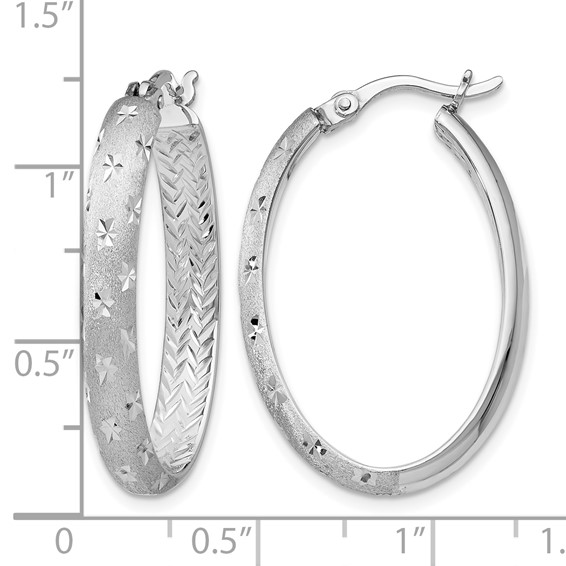 Leslie's Sterling Silver Satin and Diamond-cut Hoop Earrings
