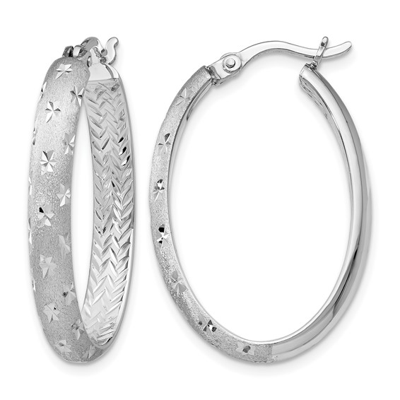 Leslie's Sterling Silver Satin and Diamond-cut Hoop Earrings