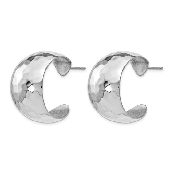 Leslie's Sterling Silver RH-plated Polished Hammered Post Earrings
