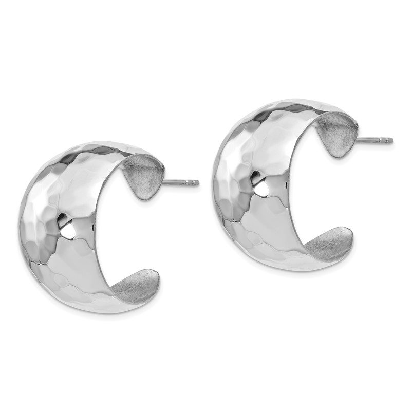 Sterling Silver RH-plated Polished Hammered Post Earrings