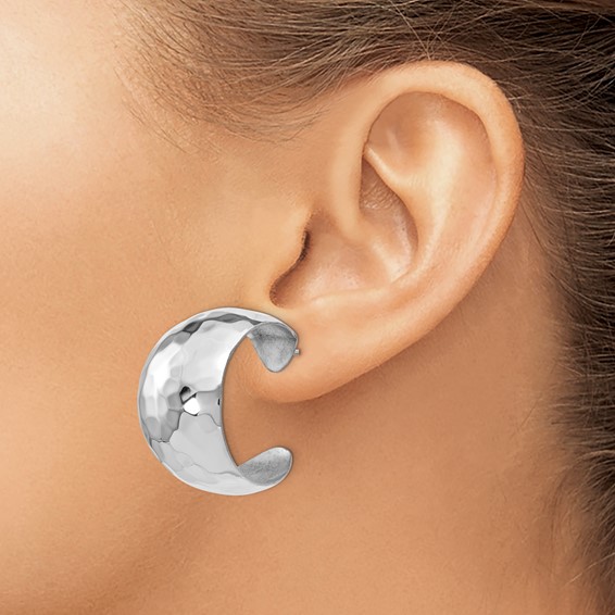 Leslie's Sterling Silver RH-plated Polished Hammered Post Earrings