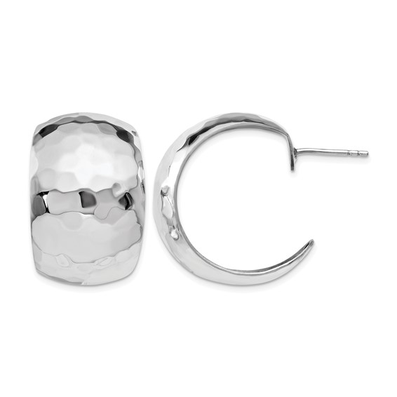 Leslie's Sterling Silver RH-plated Polished Hammered Post Earrings