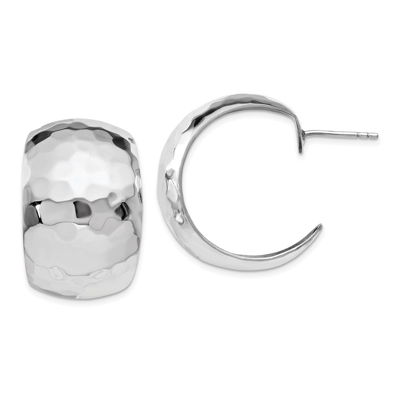 Sterling Silver RH-plated Polished Hammered Post Earrings