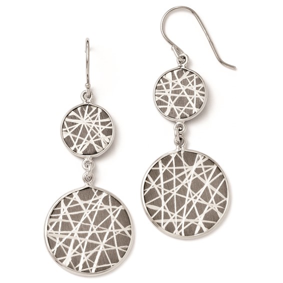 Leslie's SS Ruthenium-plated Laser Design Shepherd Hook Earrings