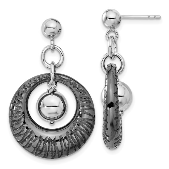 Leslie's SS Ruthenium-plated Polished & Textured Dangle Earrings