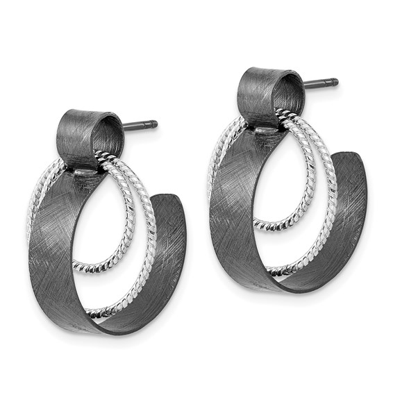 Leslie's Sterling Silver Ruthenium-plated Textured Post Dangle Earrings