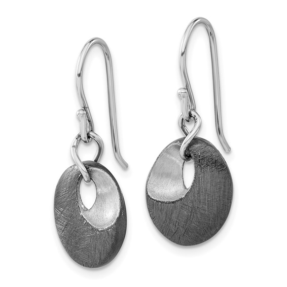 Leslie's SS Ruthenium-plated Scratch Finish Oval Dangle Earrings