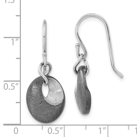 Leslie's SS Ruthenium-plated Scratch Finish Oval Dangle Earrings