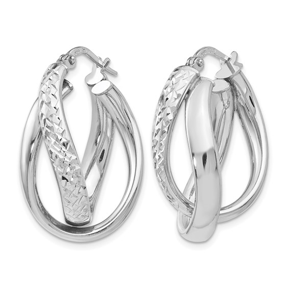 Leslie's Sterling Silver RH-plated Polished / Textured Fancy Hoop Earrings