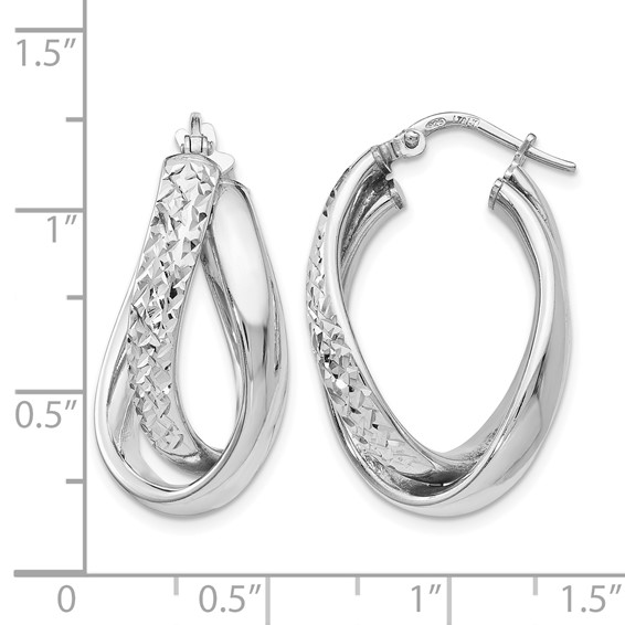 Leslie's Sterling Silver RH-plated Polished / Textured Fancy Hoop Earrings