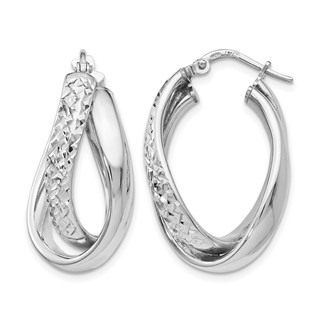 Leslie's Sterling Silver RH-plated Polished / Textured Fancy Hoop Earrings