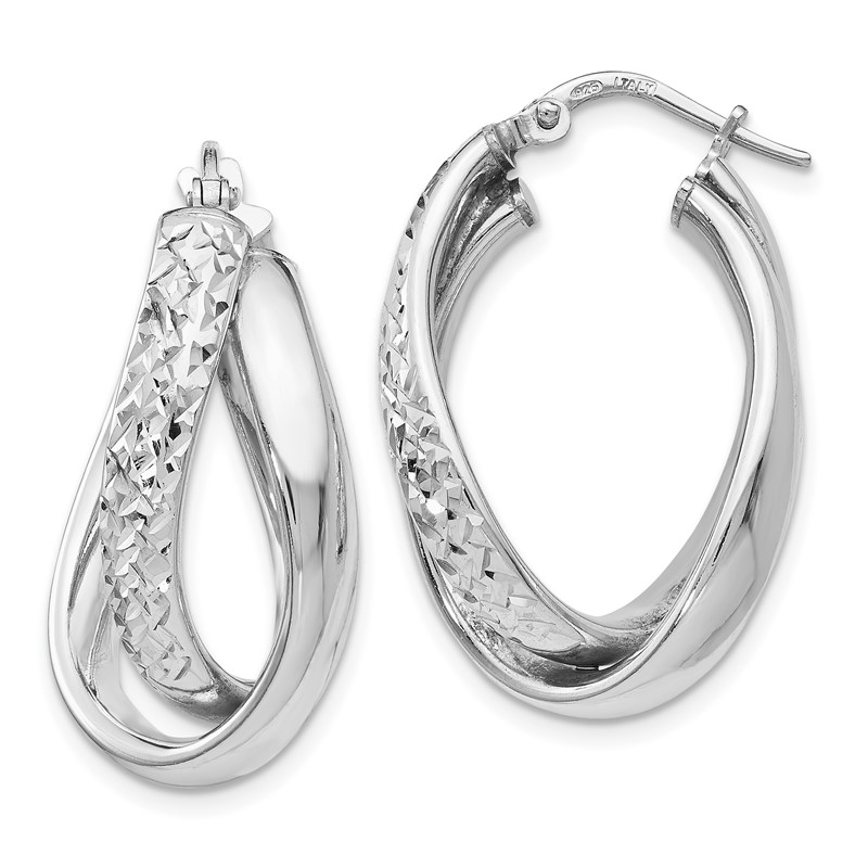 Sterling Silver RH-plated Polished / Textured Fancy Hoop Earrings