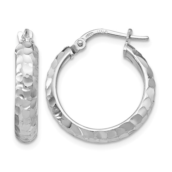 Leslie's SS Radiant Essence Rhodium-plated Hinged Hoop Earrings