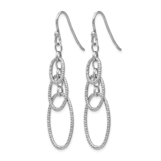 Leslie's Sterling Silver RH-plt Textured Dangle Shepherd Hook Earrings