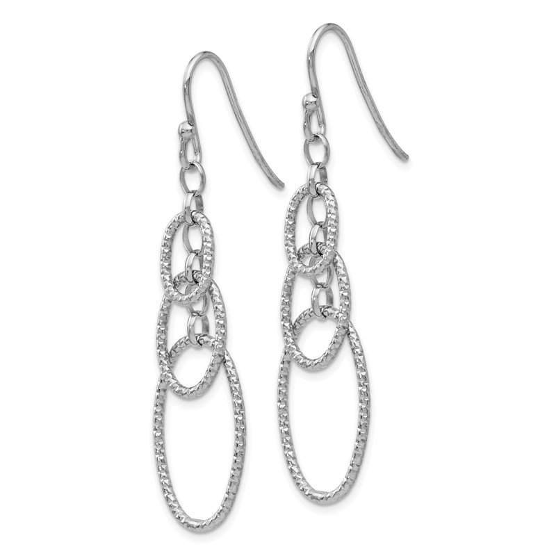 Sterling Silver RH-plt Textured Dangle Shepherd Hook Earrings