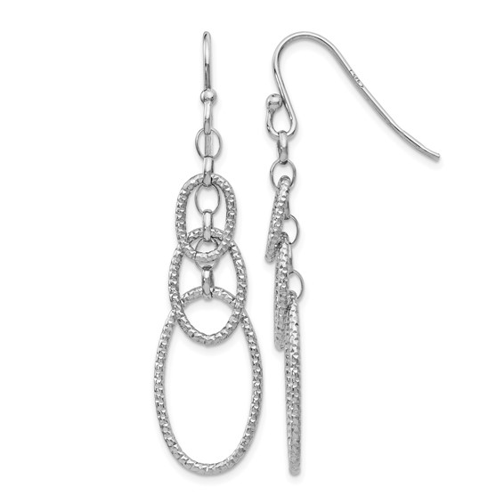 Leslie's Sterling Silver RH-plt Textured Dangle Shepherd Hook Earrings