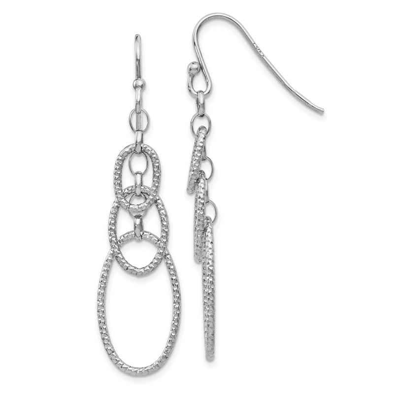 Sterling Silver RH-plt Textured Dangle Shepherd Hook Earrings