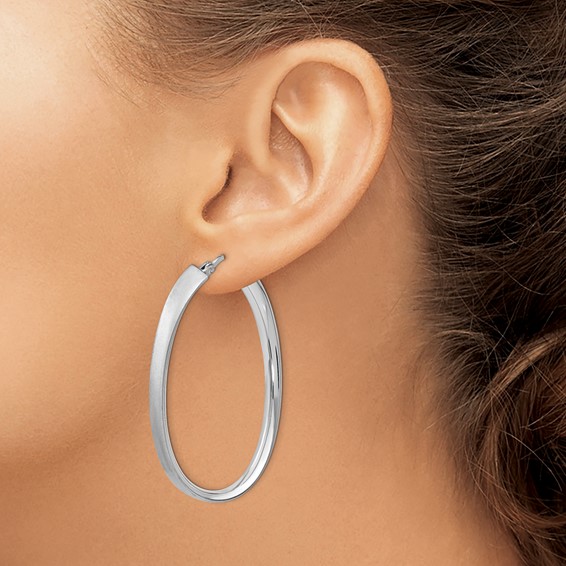 Leslie's Sterling Silver Rhodium-plated Satin Oval Hoop Earrings