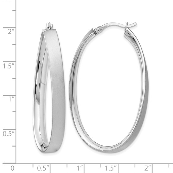 Leslie's Sterling Silver Rhodium-plated Satin Oval Hoop Earrings