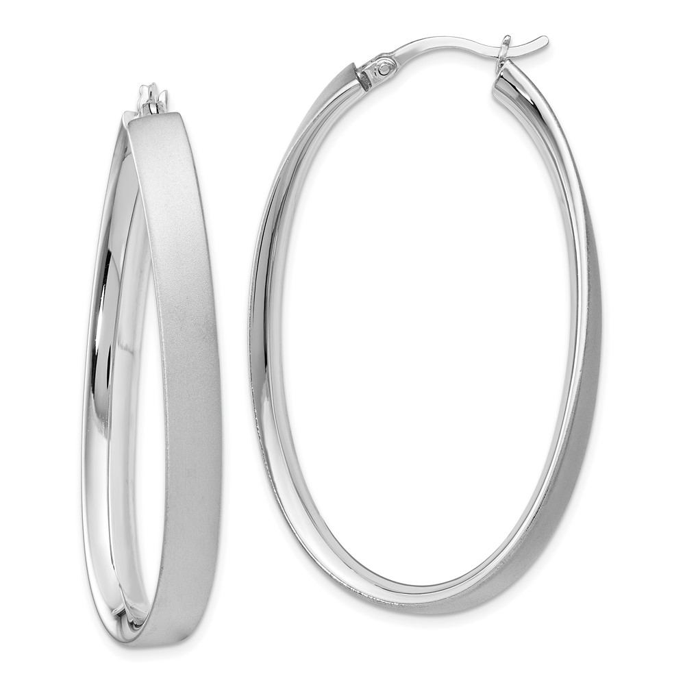 Leslies Sterling Silver Rhodium-Plated Satin Oval Hoop Earrings | eBay