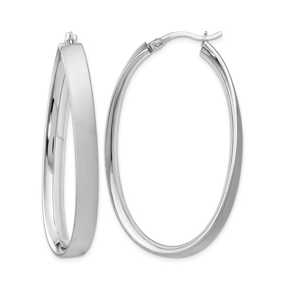 Leslie's Sterling Silver Rhodium-plated Satin Oval Hoop Earrings