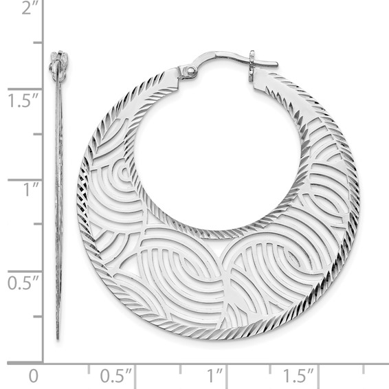 Leslie's Sterling Silver Rhodium-plated Fancy Polished Cut-out Hoop Earring