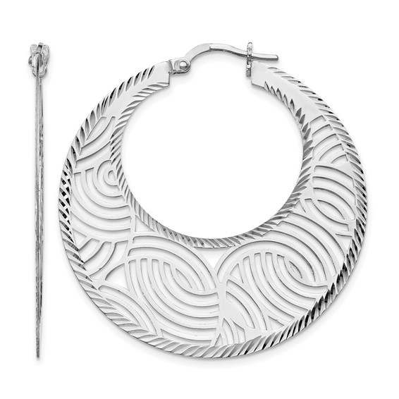 Leslie's Sterling Silver Rhodium-plated Fancy Polished Cut-out Hoop Earring