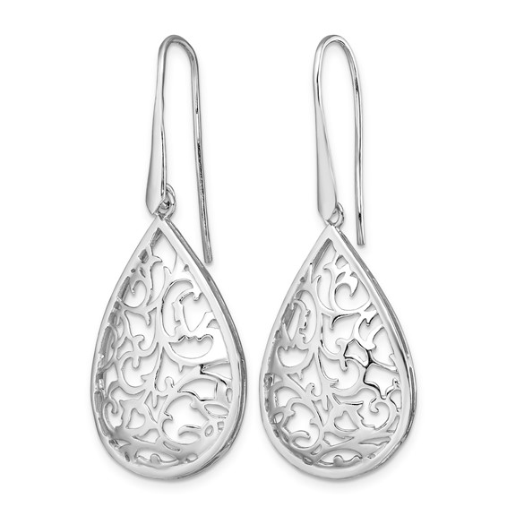 Leslie's Sterling Silver Rhod-pltd Polished Cut-out Teardrop Dangle Earring