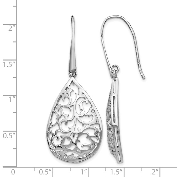 Leslie's Sterling Silver Rhod-pltd Polished Cut-out Teardrop Dangle Earring