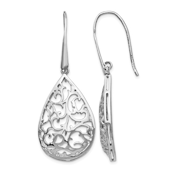 Leslie's Sterling Silver Rhod-pltd Polished Cut-out Teardrop Dangle Earring
