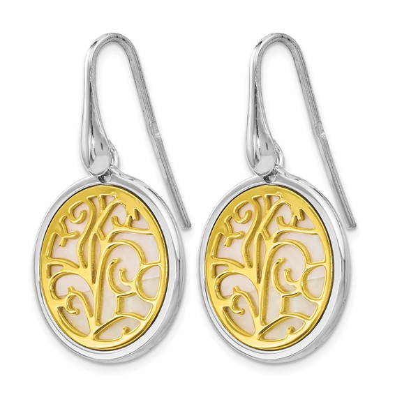 Leslie's Sterling Silver Gold-tone Mother of Pearl Dangle Earrings