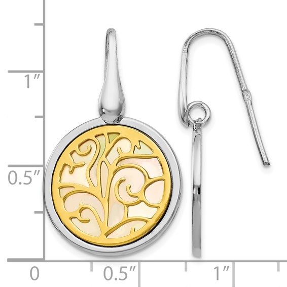 Leslie's Sterling Silver Gold-tone Mother of Pearl Dangle Earrings