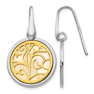 Leslie's Sterling Silver Gold-tone Mother of Pearl Dangle Earrings