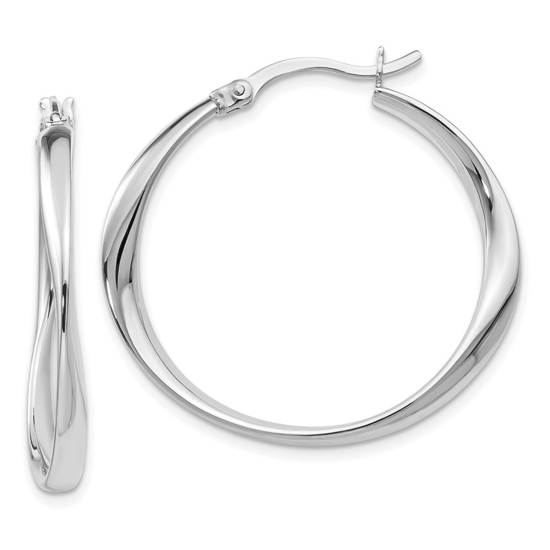 Sterling Silver RH-plated Polished Hoop Earrings