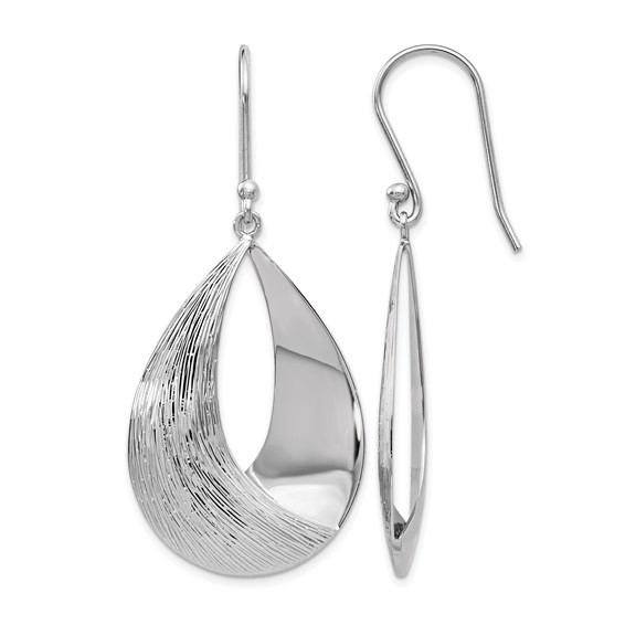 Leslie's Sterling Silver RH-plated Polished and Textured Dangle Earrings
