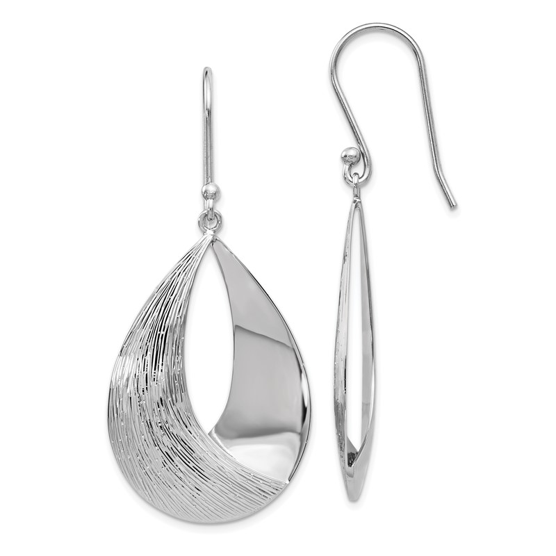 Sterling Silver RH-plated Polished and Textured Dangle Earrings