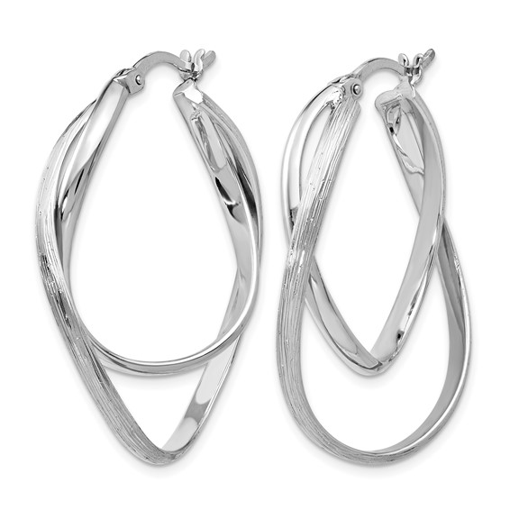 Leslie's Sterling Silver RH-plated Polished and Textured Hoop Earrings