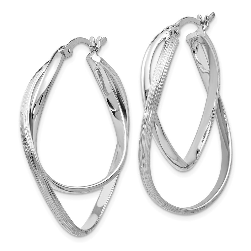 Sterling Silver RH-plated Polished and Textured Hoop Earrings
