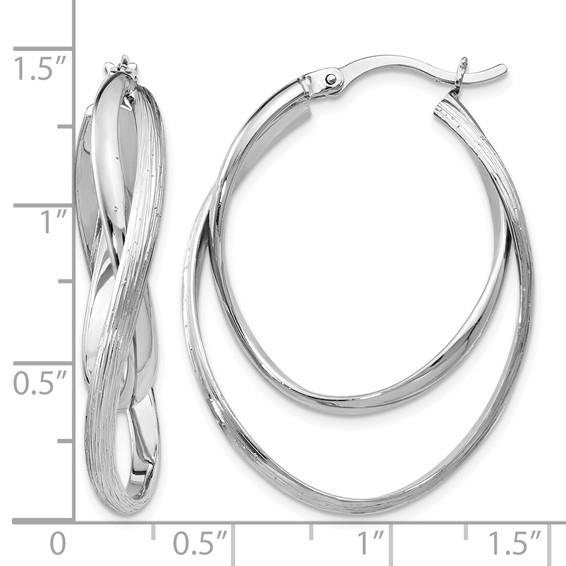 Leslie's Sterling Silver RH-plated Polished and Textured Hoop Earrings
