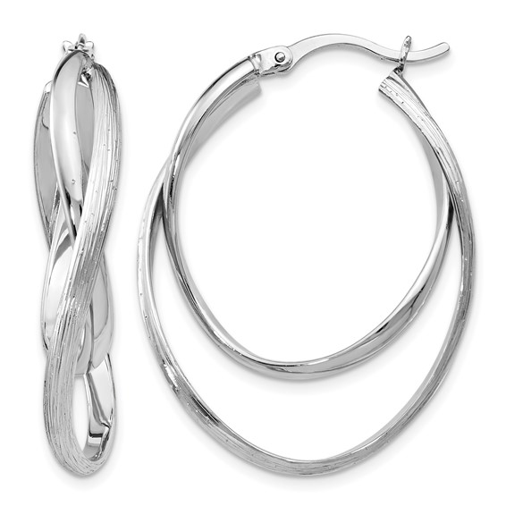 Leslie's Sterling Silver RH-plated Polished and Textured Hoop Earrings