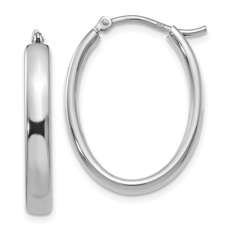 Sterling Silver RH-plated Polished Oval Hoop Earrings