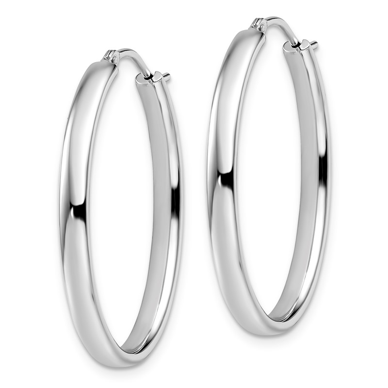 Sterling Silver RH-plated Polished Oval Hoop Earrings