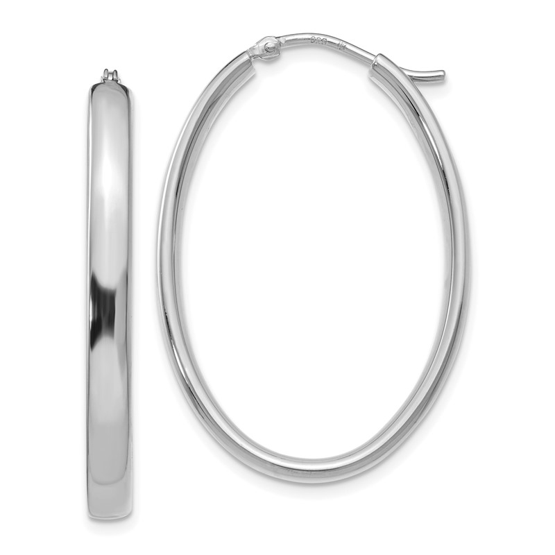 Sterling Silver RH-plated Polished Oval Hoop Earrings