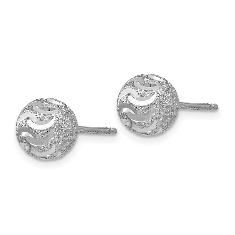 Sterling Silver RH-plated Laser-cut Ball Post Earrings
