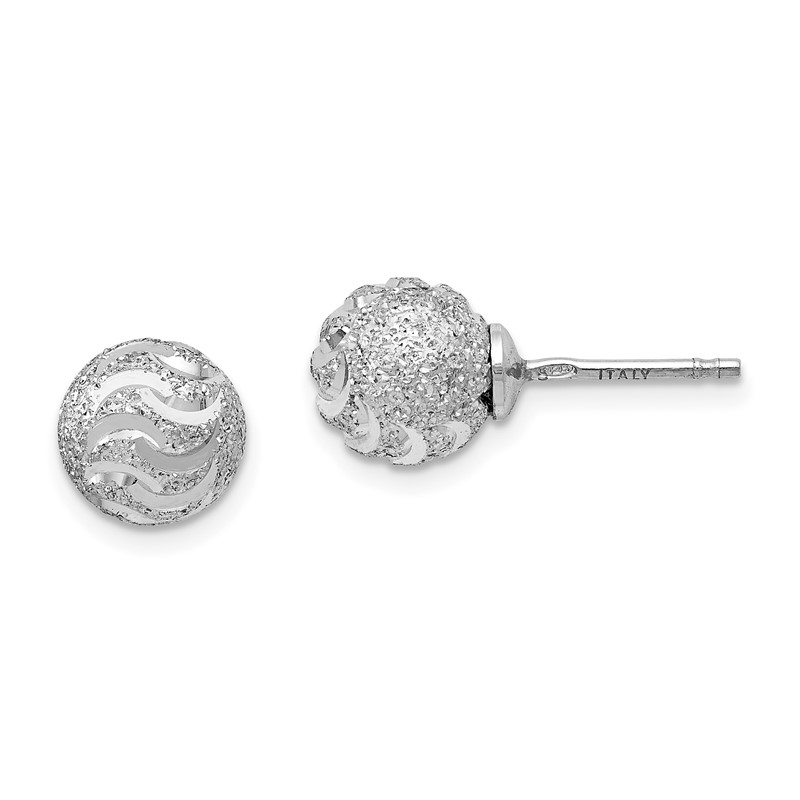 Sterling Silver RH-plated Laser-cut Ball Post Earrings