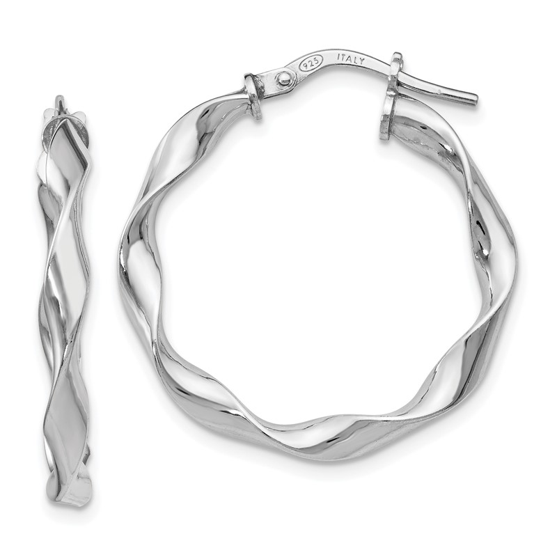 Sterling Silver RH-plated Polished Twisted Hoop Earrings