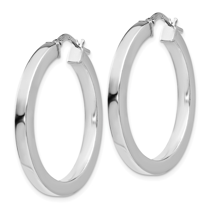 Sterling Silver RH-plated Polished Hoop Earrings