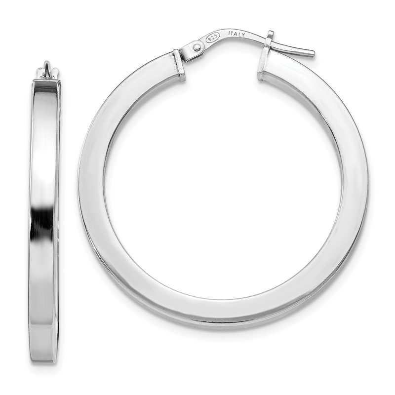 Sterling Silver RH-plated Polished Hoop Earrings