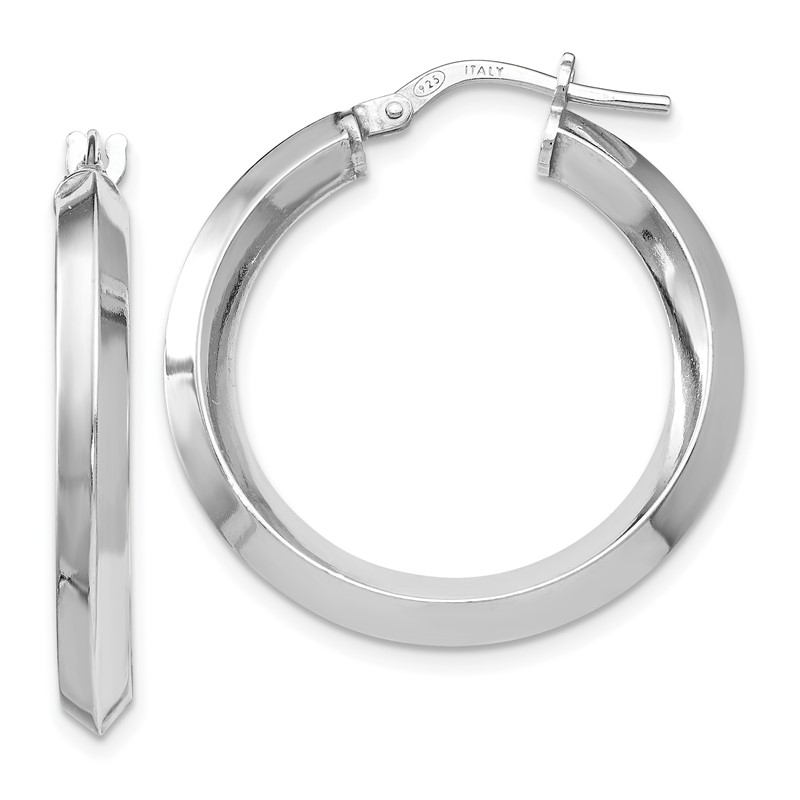 Sterling Silver RH-plated Polished Hoop Earrings