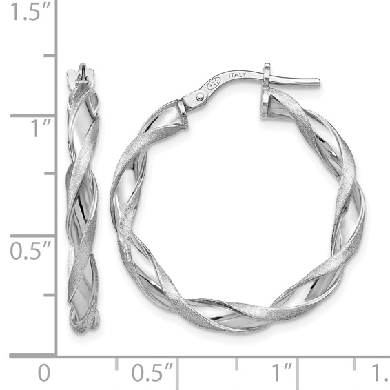 Leslie's SS RH-plated Polished/Scratch-finish Twisted Hoop Earrings